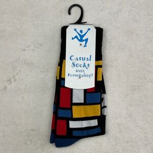 Clazic Mens Casual Socks Mondrian Geometric Color Block  Crew CL-3820 NWT 6-12